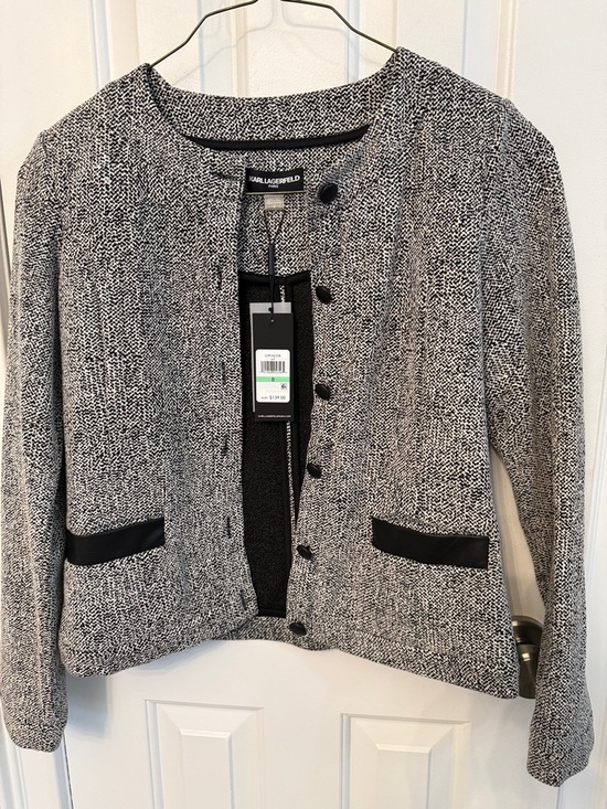 Karl Lagerfeld Jackets & Blazers - NWT Karl Lagerfeld Black and White Textured Suit with leather like trim
